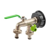 Robinet IBC 3/4" cu 2 iesiri independente, metal-plastic, compatibil S60x6, pentru containere lichide, gradina, ferma