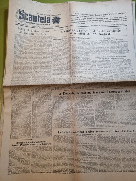 scanteia 3 august 1952-gospodaria adasani,termocentrala doicesti