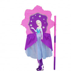 Pinata personalizata model ELSA cu rochie, 60 cm, roz+mov+albastru