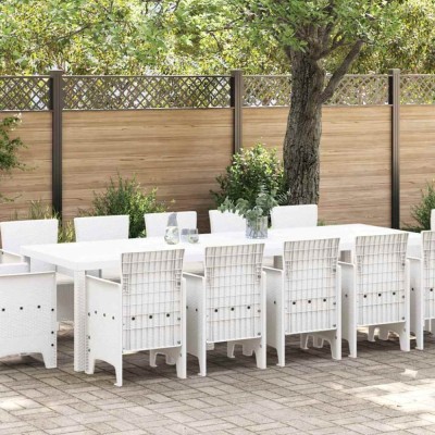 vidaXL Set de masă pentru grădină 13 pcs Alb Polyrattan și bumbac 3378626 foto