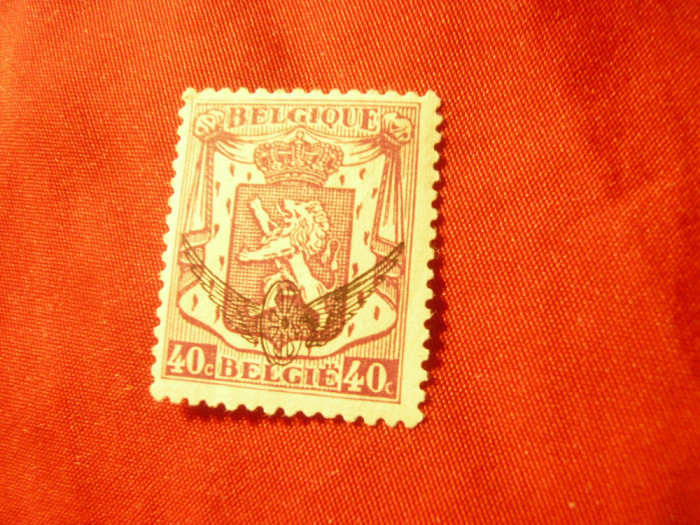 Timbru Belgia 1938 Blazon -Leu-supratipar emblema Cailor Ferate ,val.40C, sarn.