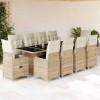 VidaXL Set bistro de grădină, 11 piese, cu perne, bej, poliratan