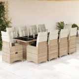 vidaXL Set bistro de grădină, 11 piese, cu perne, bej, poliratan
