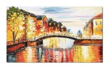Cumpara ieftin Tablou Paris, pod peste Sena pictat manual, 100x60cm ulei pe panza in cutit efect 3D, Spectaculos