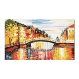 Tablou Paris, pod peste Sena pictat manual, 100x60cm ulei pe panza in cutit efect 3D, Spectaculos