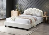 Pat tapitat Comfort 2 cu LED, 160x200, cadru din lemn cu somiera fixa, culoare Crem