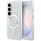 Husa MagSafe pentru Samsung Galaxy S26 S942, Karl Lagerfeld, IML Choupette Karl Script Logo, Alba