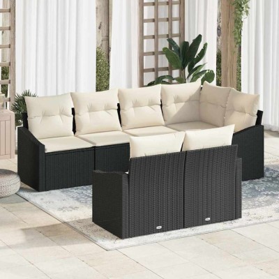 vidaXL Set de canapele pentru grădină 7 pcs Negru Rattan poli 3346757 foto