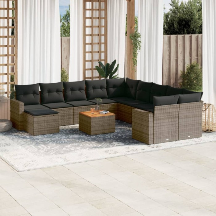 Gossi set canapea de gradina cu perne, 12 piese, gri, poliratan