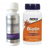 Minoxidil Foligain 2%, Pentru Femei, 1 Luna Aplicare, Now Biotin 5000 mcg, 60 capsule, Tratament Impotriva Caderii Parului La Femei
