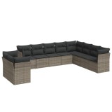 Cumpara ieftin Set mobilier de gradina cu perne, 10 piese, gri, poliratan