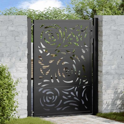 vidaXL Poarta de gradina neagra 105x130 cm design flacara din otel foto