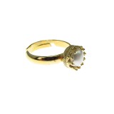 Inel reglabil Princess argint placat cu aur perla alba 6 MM
