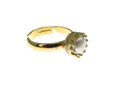 Inel reglabil Princess argint placat cu aur perla alba 6 MM