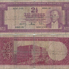 1957 ( 1 VII ) , 2½ turkish lira ( P-152a ) - Turcia