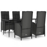 Set mobilier de gradina cu perne, 5 piese, negru, poliratan