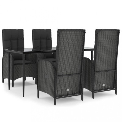 Set mobilier de gradina cu perne, 5 piese, negru, poliratan foto