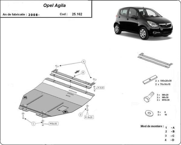 Scut motor metalic Opel Agila 2008-2015