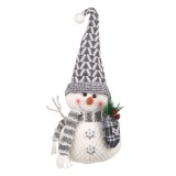 Figurina Decorativă Crăciun, Om de Zăpadă, Căciulă și Fular Gri Alb, 53 cm, Poliester