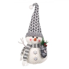 Figurina Decorativă Crăciun, Om de Zăpadă, Căciulă și Fular Gri Alb, 53 cm, Poliester