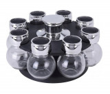 Set 8 recipiente pentru condimente si suport Carousel, 17x13 cm/6x8.5 cm, sticla, Excellent Houseware