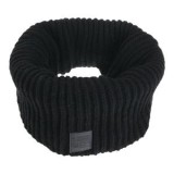 Fular circular tricotat negru cu blană artificială și patch gri pentru bărbați, CMCLASS