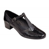 Pantofi dama cu bareta pentru dans - Model Negru din piele naturala Croco STD25CRN