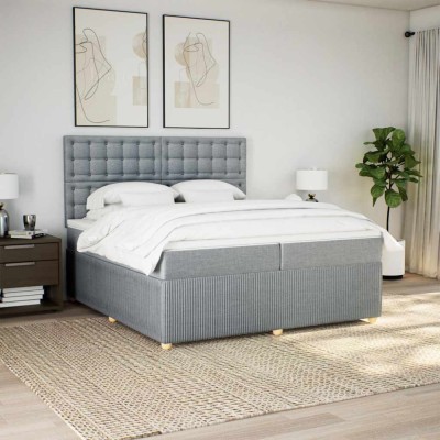 vidaXL Pat box spring cu saltea, gri deschis, 200x200 cm, textil 3294477 foto