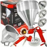 Pistol pneumatic pentru tencuiala, glet, vopsea texturata, ipsos, mortar lichid duza 4, 6, 8mm, 5L, vas metalic, Verke