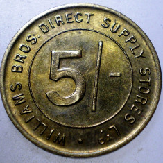 7.822 JETON U.K. WILLIAMS BROS. DIRECT SUPPLY STORES LTD. 5 SHILLINGS 22mm