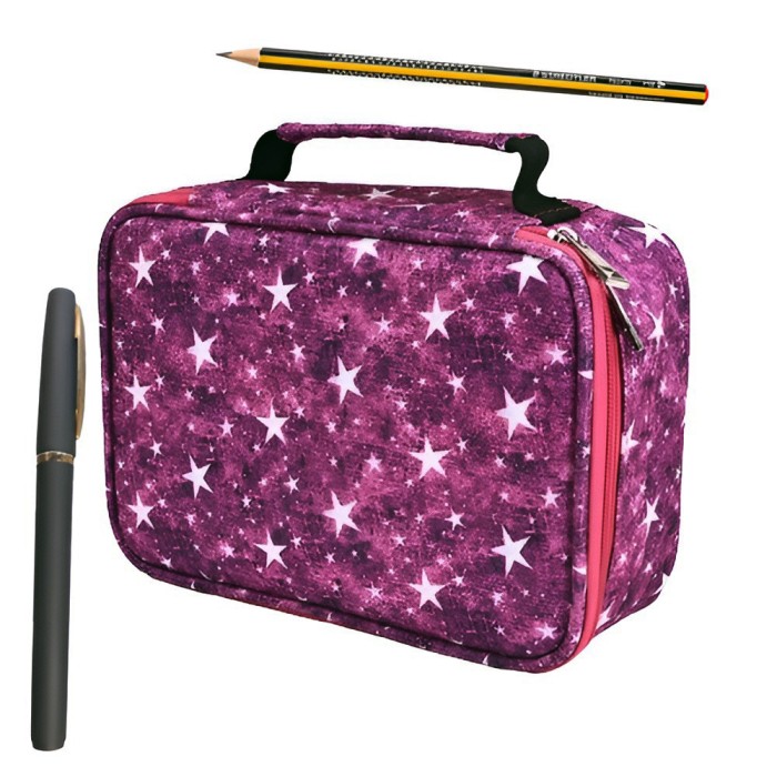 Penar ZEQAS tip geanta cu 4 compartimente, include un creion si un pix, incapator, capacitate 72 accesorii, confectionat dintr-un material textil de i