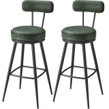 VASAGLE set 2 scaune de bar rotative 360&deg;, cu spatar, inaltime 101 cm, piele sintetica, cadru otel, stil modern, verde Household NewTrend