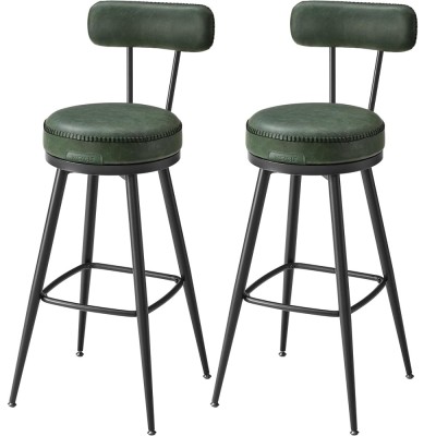 VASAGLE set 2 scaune de bar rotative 360&amp;deg;, cu spatar, inaltime 101 cm, piele sintetica, cadru otel, stil modern, verde Household NewTrend foto