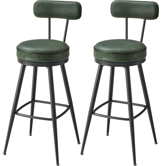 VASAGLE set 2 scaune de bar rotative 360&deg;, cu spatar, inaltime 101 cm, piele sintetica, cadru otel, stil modern, verde Household NewTrend