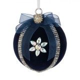 Glob Crăciun, Catifea, Strasuri, Diametru 8 cm, Albastru, Oem