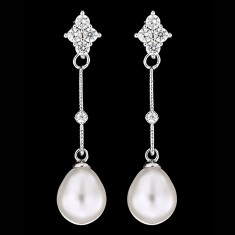 Cercei din Argint 925 cu Perle Naturale si Diamante, Bianca foto