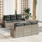 Set canapea modulară vidaXL 7 piese cu perne gri deschis din poliratan