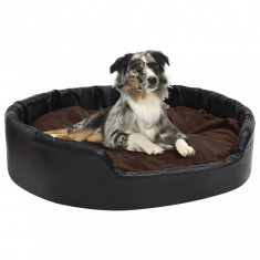 vidaXL Pat pentru câini, negru/maro, 99x89x21 cm, pluș/piele ecologică