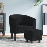 Cumpara ieftin Fotoliu tip cuvă cu taburet, negru, catifea
