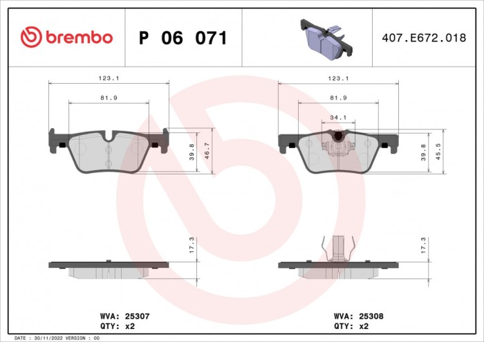 BREMBO P 06 071X XTRA LINE set placute frana,frana disc