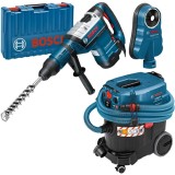 Bosch GBH 8-45 DV + GDE 68 + GAS 35 M AFC - Rotopercutor SDS-Max 1500 W 12.5 J valiza plastic + Adaptor aspirare scule electrice 68 mm + Aspirator ume