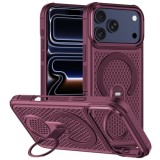 Husa pentru iPhone 18 Pro Max compatibila cu MagSafe Anti-Soc, Design Mesh, Inel Rotativ 360, Visiniu