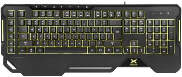 TASTATURA DELUX, gaming, cu fir, 104 taste, multimedia 7 taste, RGB backlight,