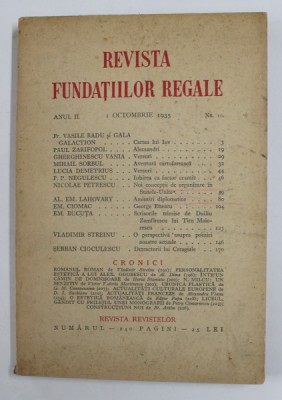 REVISTA FUNDATIILOR REGALE , ANUL II , 1 OCTOMBRIE , NR. 10 , 1935 foto