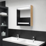Dulap de baie cu oglindă și LED, alb și stejar, 50x14x60 cm