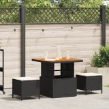 Set de mese pentru grădină 3 piese cu perne Ratan poli negru Acacia, vidaXL