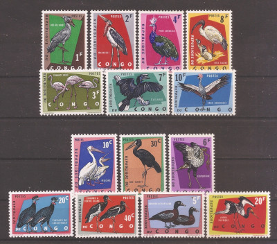 Congo 1963 - Congo RD - Păsări protejate, 2 serii, MNH foto