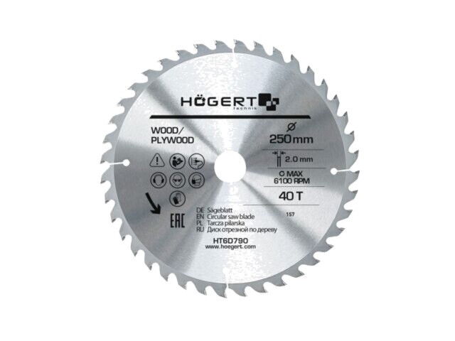 Disc ferăstrău circular H&Ouml;GERT TECHNIK 250mm, 40 dinți, cod HT6D790