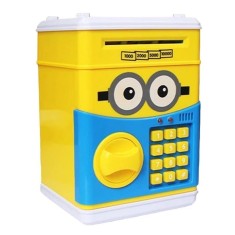 Pusculita interactiva pentru copii, cu functie ATM, cu cod pin, functionare cu baterii, galben/albastru