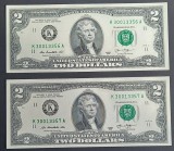 S.U.A., 2 X 2 Dolari 2013, UNC, Consecutive.